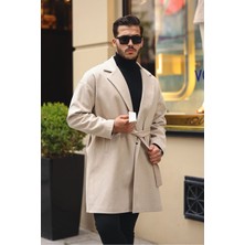 Erkek Kemerli Oversize Rahat Kesim Kaşe Kaban
