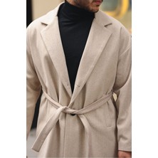 Erkek Kemerli Oversize Rahat Kesim Kaşe Kaban