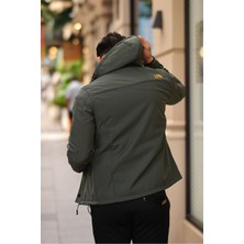 Erkek Mavi Kapüşonlu Softshell Su ve Rüzgar Geçirmez Içi Kürklü Mont