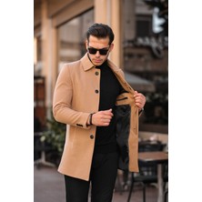 Gm Giyimarket Erkek Uzun Kaşe Kaban 800 gr Dar Kesim Düz Desenli Kışlık 100% Polyester