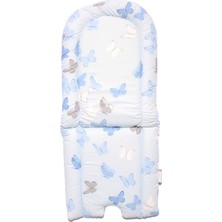 Bebegen Unisex Mavi Kelebek Desenli Mama Sandalyesi Minderi