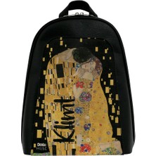 Kadın Vegan Deri Siyah Sırt Çantası - Gustav Klimt The Kiss Muse Tasarım