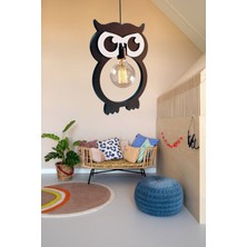 Woodhub Baykuş Ahşap Çocuk Bebek Odası Avize Dekoratif Sarkıt Ahşap Lüks Rustik Modern Dekoratif Lamba