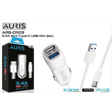 Auris ARS-CR03 Araç Şarj Aleti 2 Port 3.4A ve Type-C Kablo