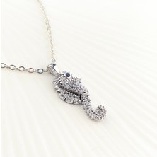 Kyver Deniz Atı Kadın Kolye Zirkon Taşlı Silver Kolye 40+5cm