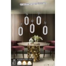 Woodhub Sessi 5'li Power Ledli Kumandalı Modern Yemek Masası Üstü Avize, 3 Renk: Sarı-Beyaz-Gün Işığı- Krom