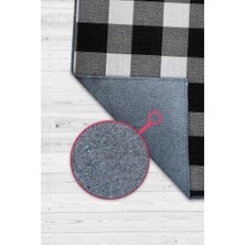 Homshtag En İyi Hayatını Yaşa Siyah Beyaz Geometrik Oturma Odası Halısı Modern Kareli Salon Halısı