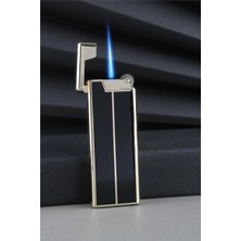 Silvio Monetti Ince Zarif Özel Tasarım Güçlü Torch Siyah Altın Çizgili Gazlı Çakmak CAKFP039T