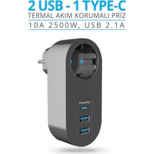 Piranha 45515 Termal Akım Korumalı Priz / 2 x USB - 1 x Type-C Girişli