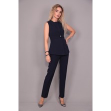 Önder Özsoy Sıfır Yaka Kemerli Yelek & Dar Paça Pantolon-Lacivert