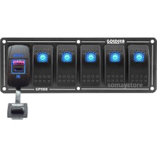 Goldsea 5 Anahtarlı Switch Panel Slim Model USB 3.0 Type-C Soketli Mavi Işıklı 12-24V