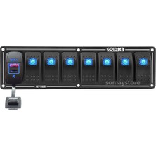 Goldsea 7 Anahtarlı Switch Panel Slim Model USB 3.0 Type-C Soketli Mavi Işıklı 12-24V