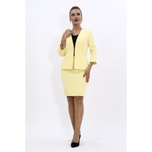 Önder Özsoy V Yaka Boydan Kuplu Kısa Ceket & Yırtmaçlı Düz Dar Etek-Sarı