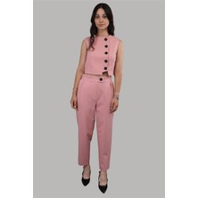 Önder Özsoy Düğmeli Yelek Takım-Pudra