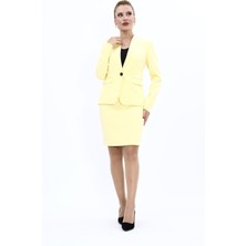 Önder Özsoy Tek Düğmeli Klasik Ceket & Yırtmaçlı Düz Dar Etek-Sarı