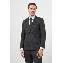 Morven Erkek Füme Poliviskon Trend Kruvaze Slim Fit Sivri Yaka Takım Elbise