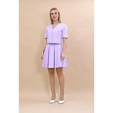 Önder Özsoy V Yaka  Kısa Ceket & Kısa Kloş Etek-Menekşe