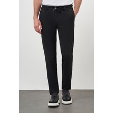 Morven  Erkek Siyah Poliviskon Trend Ipli Jogger Slim Fit Spor Pantolon