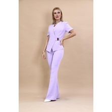 Önder Özsoy Hakim Yaka Yandan Tokalı Çapraz Ceket & İspanyol Paça Pantolon-Menekşe