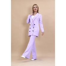 Önder Özsoy Erkek Yaka Kuruvaze Uzun Ceket & İspanyol Paça Pantolon-Menekşe