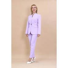 Önder Özsoy Kendinden Dik Yakalı Ceket & Dar Paça Pantolon-Menekşe