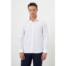 Morven  Erkek Beyaz Pamuk Baskılı Desenli  Italyan Yaka Slim Fit Gömlek