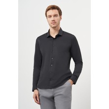 Morven  Erkek Siyah Basic Slim Fit Italyan Yaka Gömlek