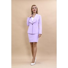 Önder Özsoy Amerikan Yaka Klasik Ceket &  Yırtmaçlı Düz Dar Etek-Menekşe