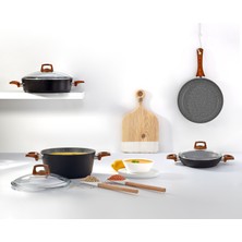 Bonera Vogue 32cm Ahşap Kulp Detaylı Granit Tekli Karnıyarık Tenceresi