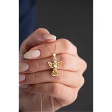 Silvano Jewelry 925 Ayar Gümüş Gold Kalp Tektaş Melek Kolye