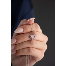 Silvano Jewelry 925 Ayar Gümüş Pembe Taşlı Kalp Kolye