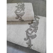Tivoli 2'li Bambu Banyo Havlu Seti - Çiçek Nakışlı & Süper Yumuşak & Yüksek Su Emici Havlu - Tivoli Cloé -Kapuçino