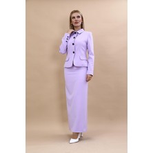 Önder Özsoy Gömlek Yaka Klasik Ceket &  Uzun Düz Dar Etek-Menekşe