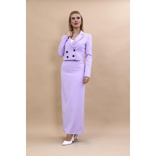 Önder Özsoy Erkek Yaka Kuruvaze Kısa Ceket & Uzun Düz Dar Etek-Menekşe