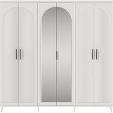 GuneyStore Ücretsiz Montaj -%100 MDF Oslo 6 Kapaklı - Aynalı Beyaz Gardırop - MDF Dolap - Elbise Dolabı