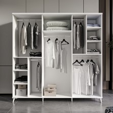 GuneyStore Ücretsiz Montaj -%100 MDF Oslo 6 Kapaklı - Aynalı Beyaz Gardırop - MDF Dolap - Elbise Dolabı