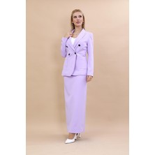 Önder Özsoy Erkek Yaka Torba Cepli Klasik Ceket &  Uzun Düz Dar Etek-Menekşe