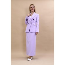 Önder Özsoy Erkek Yaka  Çapraz Ceket &  Uzun Düz Dar Etek-Menekşe