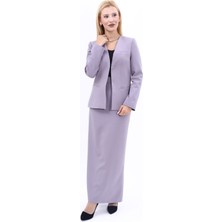 Önder Özsoy V Yaka Boydan Kuplu Kılasik Ceket & Uzun Düz Dar Etek-Antrasit