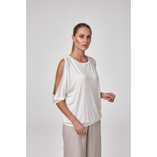 Relactive Kadın Açık Yaka Yırtmaç Kollu Bluz T-Shirt