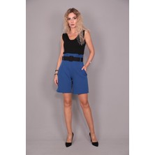 Önder Özsoy Kemerli Yüksek Bel Şort-Indigo