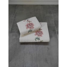 Tivoli 2'li Nakışlı & Bambu Banyo Havlu Seti - Çiçek Desenli & Çeyizlik & Hediyelik Havlu - Tivoli Julia - Ekru