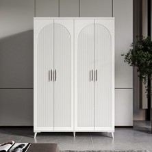GuneyStore Ücretsiz Montaj -%100 MDF Oslo 4 Kapaklı - Beyaz Gardırop - MDF Dolap - Elbise Dolabı