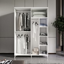 GuneyStore Ücretsiz Montaj -%100 MDF Oslo 4 Kapaklı - Beyaz Gardırop - MDF Dolap - Elbise Dolabı