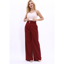 Önder Özsoy Korsaj Kemer Yüksek Bel Palazzo Pantolon-Bordo
