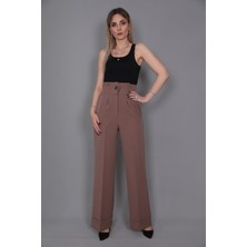 Duble Paça Yüksek Bel Pantolon-Kahve