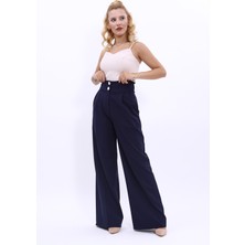 Önder Özsoy Korsaj Kemer Yüksek Bel Palazzo Pantolon-Lacivert