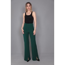 Yırtmaçlı Ispanyol Paç Pantolon-Zümrüt