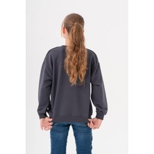 Kız Çocuk Cep Omuz Şeritli Sweatshirt - Füme