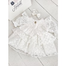 Hobidik Kız Bebek Çocuk Parti Mevlüt Beyaz Dantel Kumaş Vintage Broş Detaylı Elbise